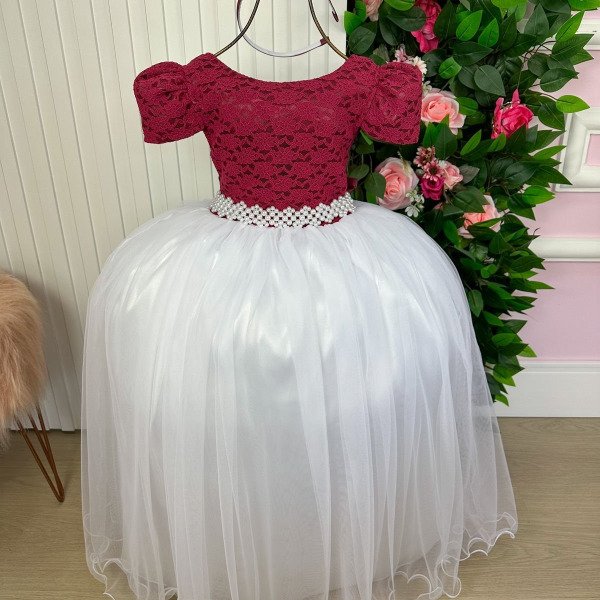 Vestido Enjoy Longo Mari Peito Marsala Saia Branca
