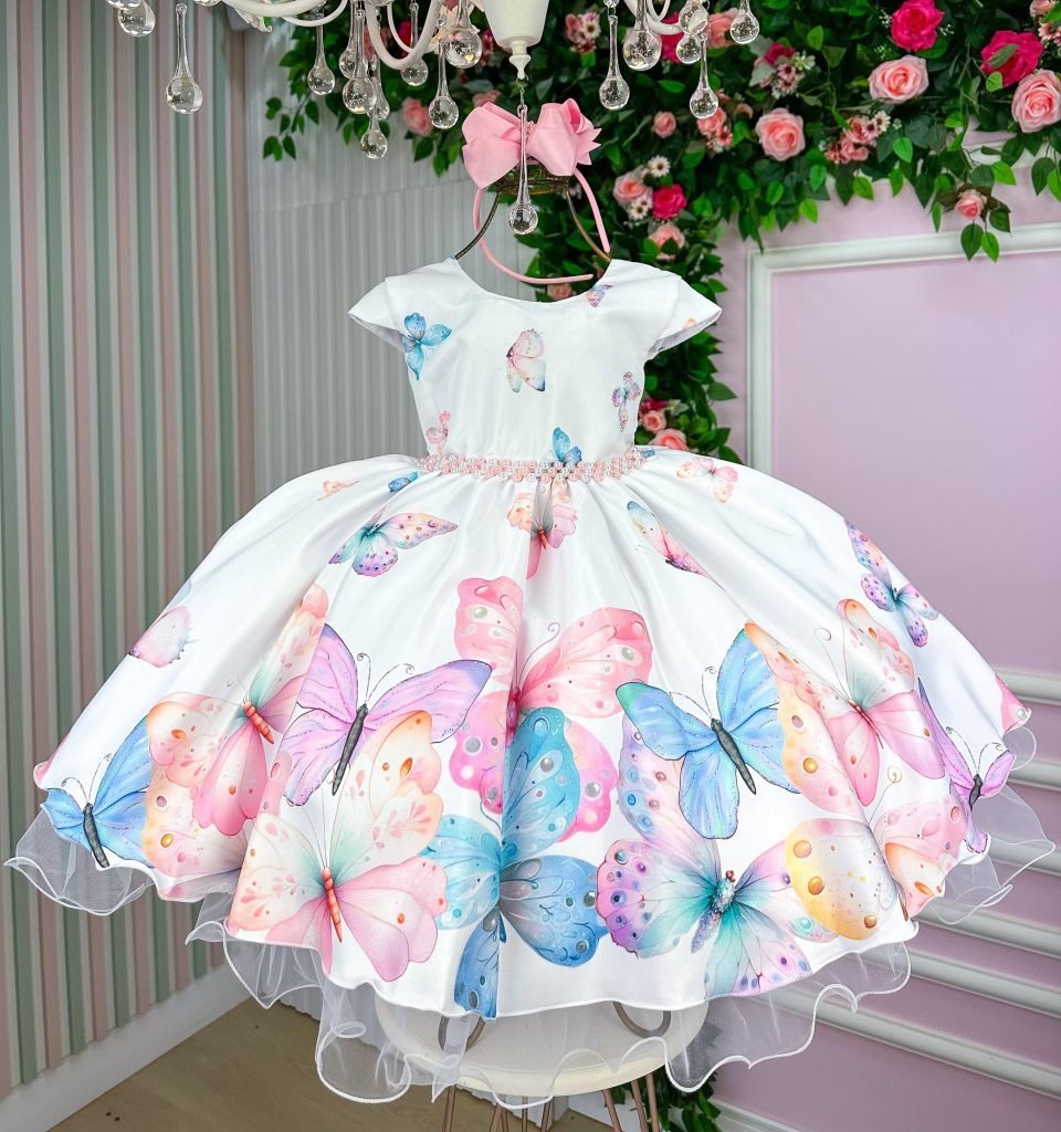 Vestido Giovanella/Giovanela Jardim das Borboletas Branco Pa