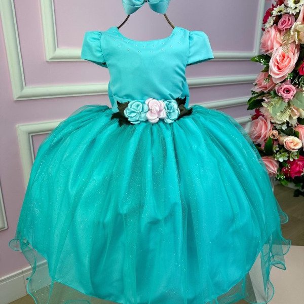 Vestido Juvenil Vila Lele Luiza Verde Tiffany