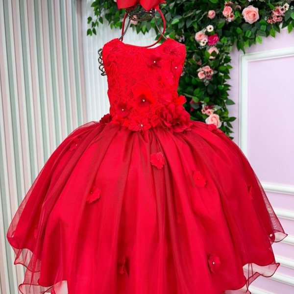 Vestido Juvenil Vila Lele Regata Flores Vermelho