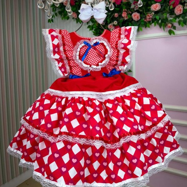 Vestido Bella Child Junino Quermesse do Coração Vermelho