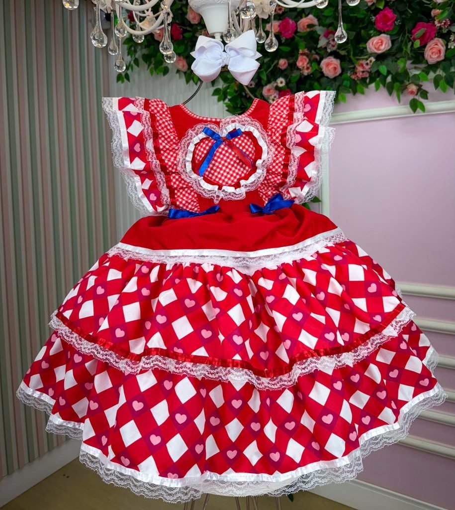 Vestido Bella Child Junino Quermesse do Coração Vermelho