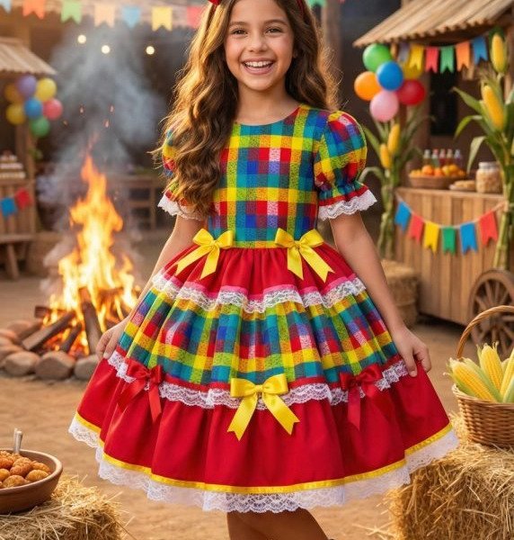 Vestido Junino Mimadine Luxo Priscila Vermelho