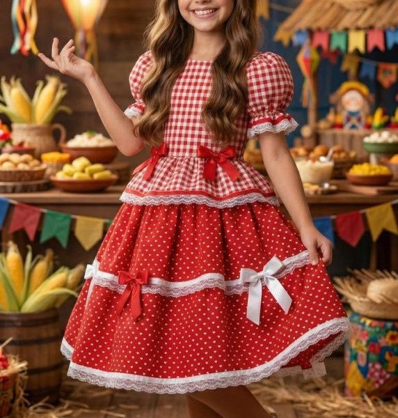 Vestido Junino Mimadine Luxo Stefanny Vermelho