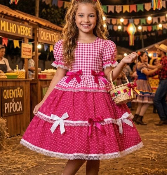 Vestido Junino Mimadine Luxo Stefanny Pink