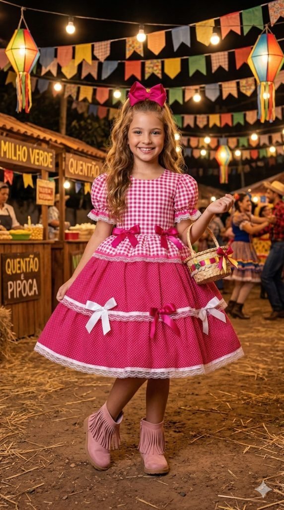 Vestido Junino Mimadine Luxo Stefanny Pink